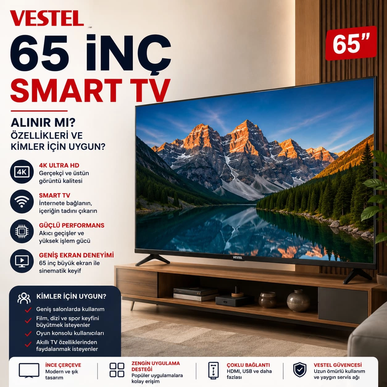 Vestel 65 İnç Smart TV Alınır mı? Özellikleri ve Kimler İçin Uygun?